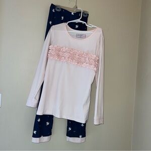 Sweethoney Pink and Navy Ruffle Long-Sleeve Pajama Set